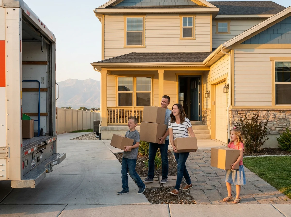 First-time homebuyer family moving into their new home in Utah