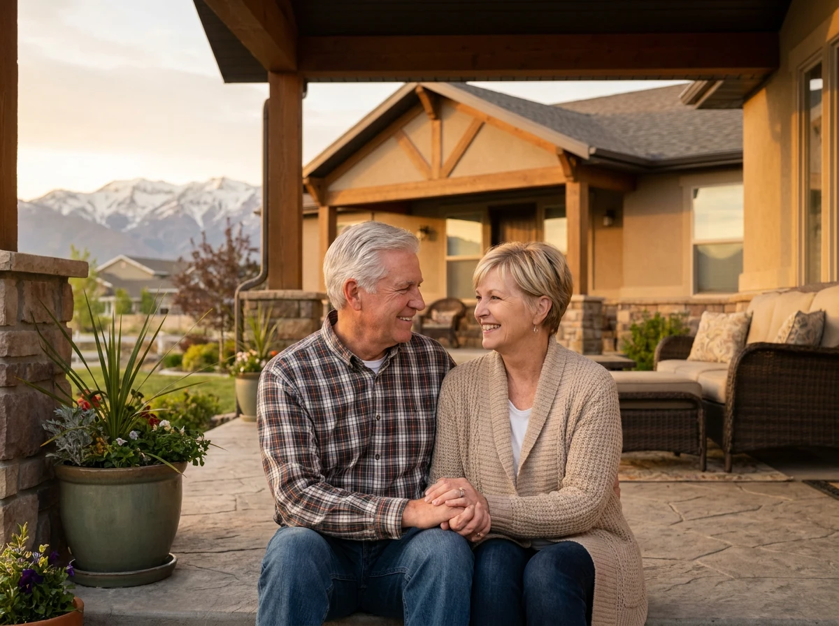 Retired Utah couple enjoying the front porch of their home